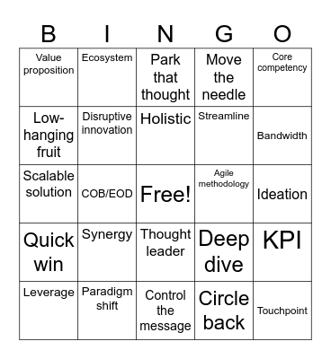 Corporate Bingo Card