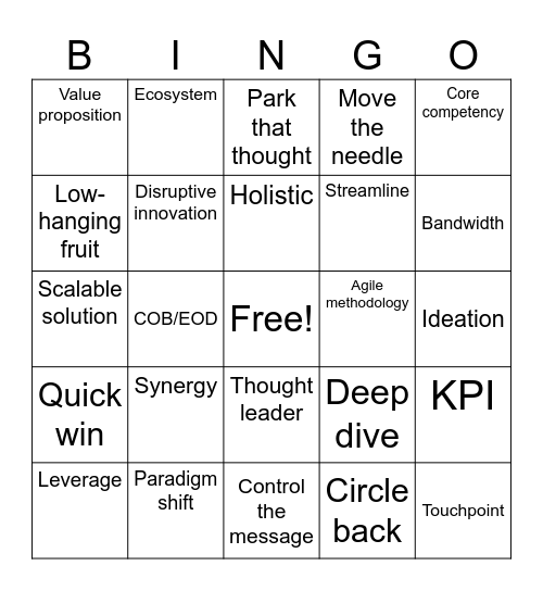 Corporate Bingo Card
