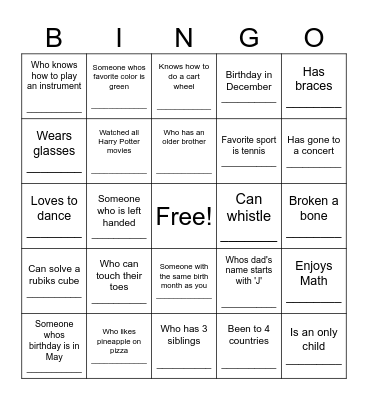 6A Human Bingo Card