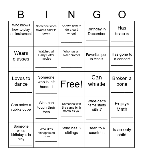 6A Human Bingo Card