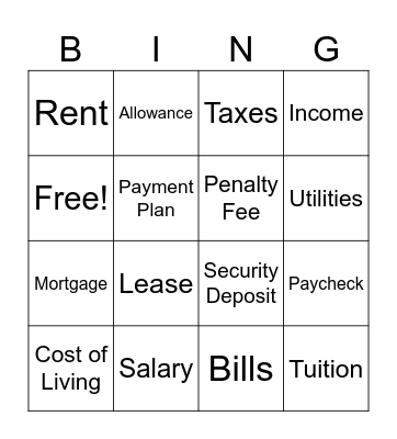 Money Talk Bingo Card
