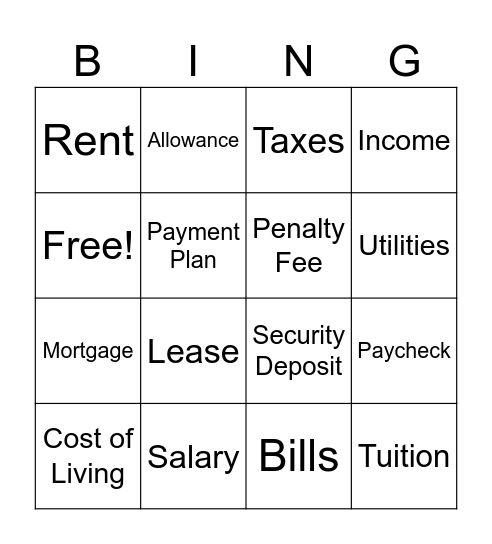 Money Talk Bingo Card