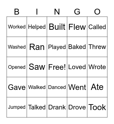 Past Tense Verbs Bingo Card