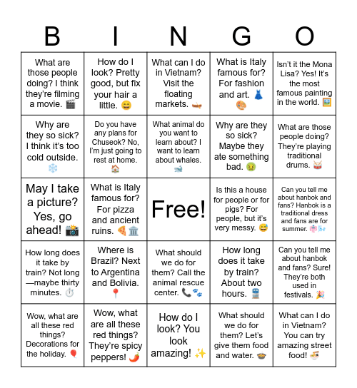 YBM B11 Review 1 Bingo Card
