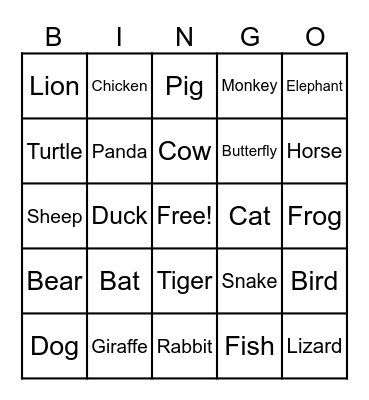 ANIMAL BINGO Card