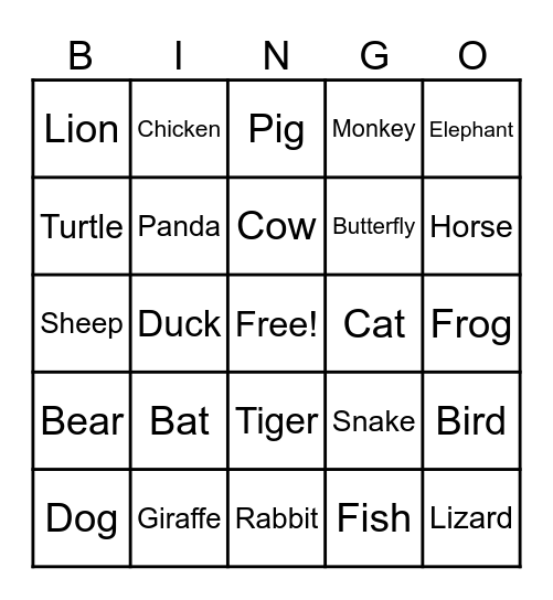 ANIMAL BINGO Card