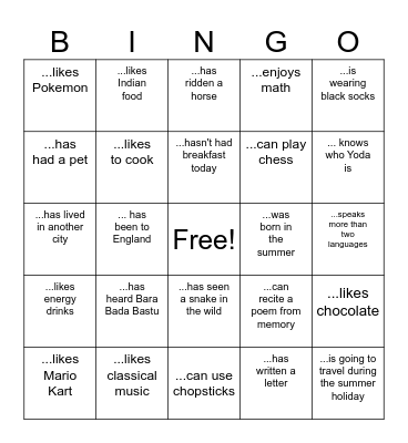 Find someone who... Bingo Card
