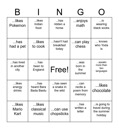 Find someone who... Bingo Card