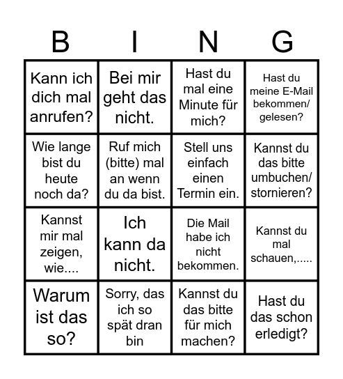 Befindlichkeitsbingo Card