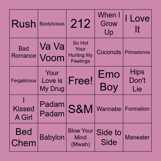 Musical Bingo Card