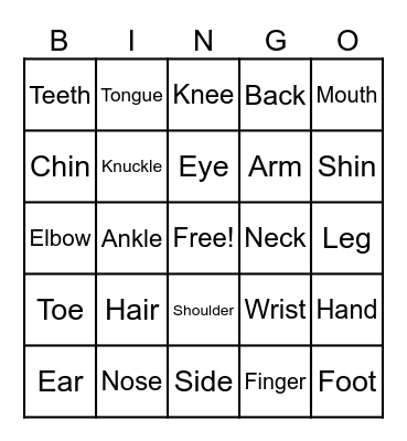 Body Part Bingo! Bingo Card