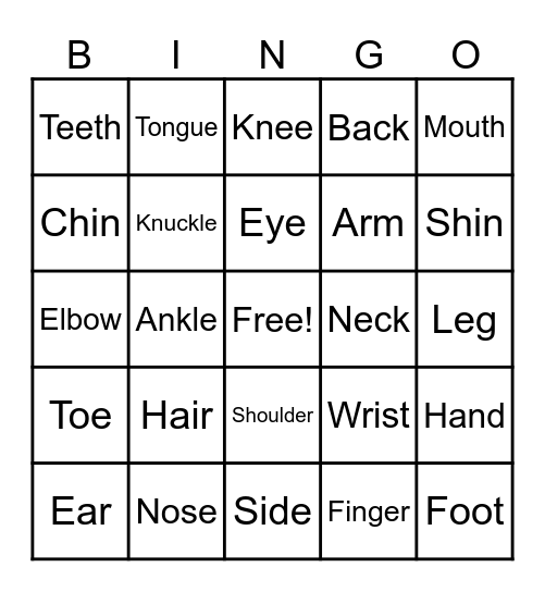 Body Part Bingo! Bingo Card