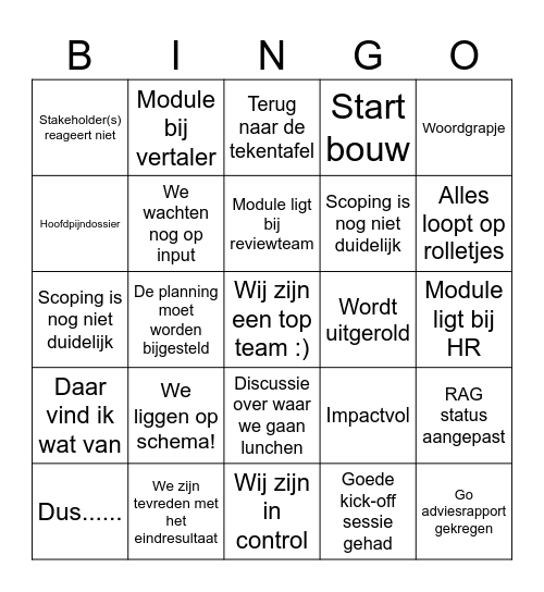 LtO project planningo Bingo Card