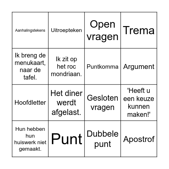 Taalverzorging Bingo Card