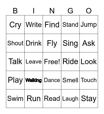 Action Verbs Bingo Card
