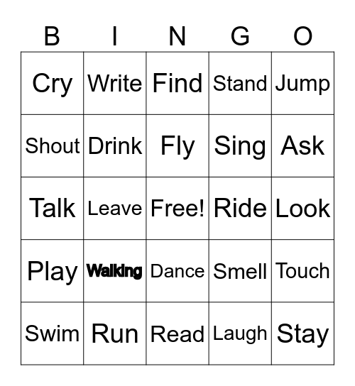 Action Verbs Bingo Card