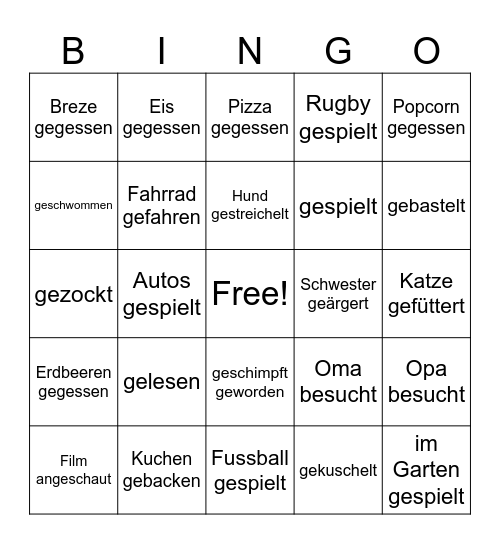 Wochenende Bingo Card