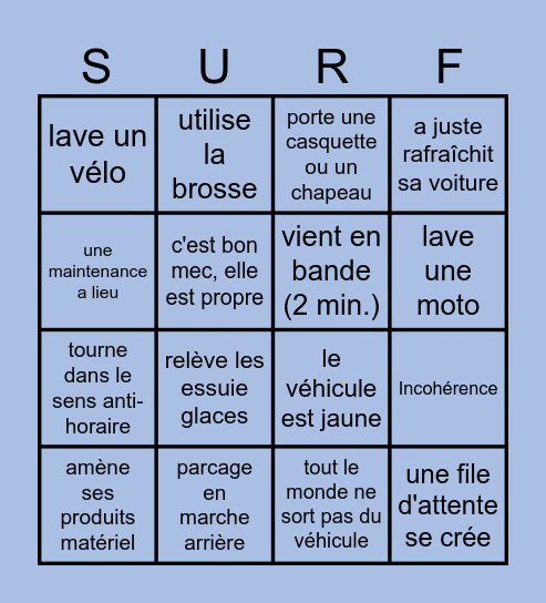 BINGO CARWASH Bingo Card