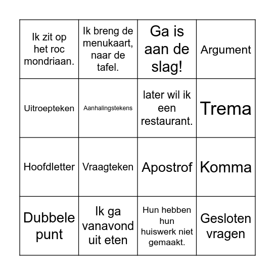 Taalverzorging Bingo Card