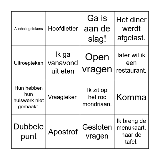 Taalverzorging Bingo Card