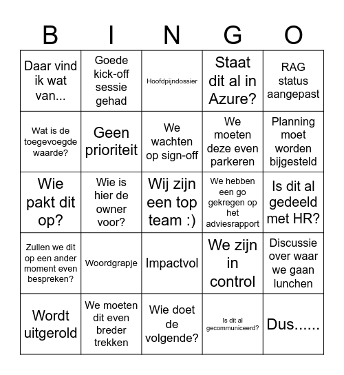 LtO Projectplanningo Bingo Card