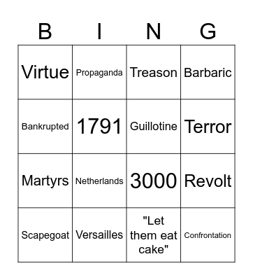 French Revolution Bingo Card
