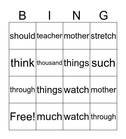 Digraphs: ch/sh/th/tch Bingo Card