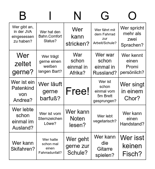Andreas 60. Geburtstagsbingo Card
