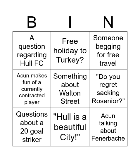 Acun Bingo Card