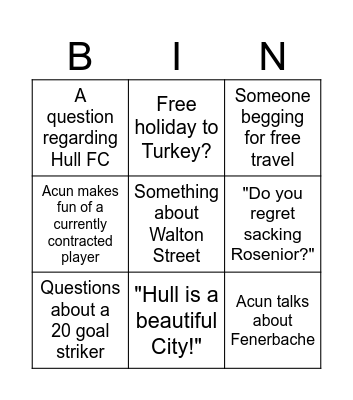 Acun Bingo Card