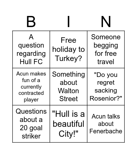Acun Bingo Card
