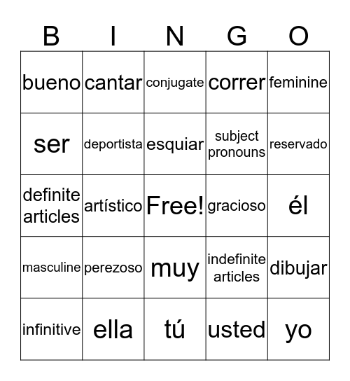 Repaso del capítulo 1 Bingo Card