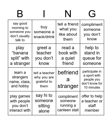 kindness Bingo Card