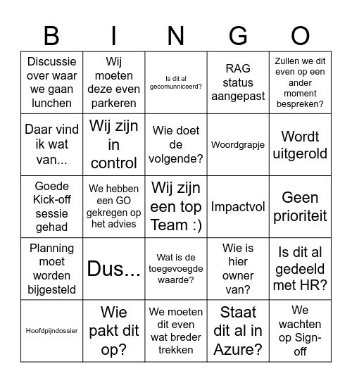 LtO Projectplanningo Bingo Card