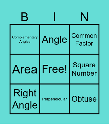 Maths Vocabulary Bingo Card