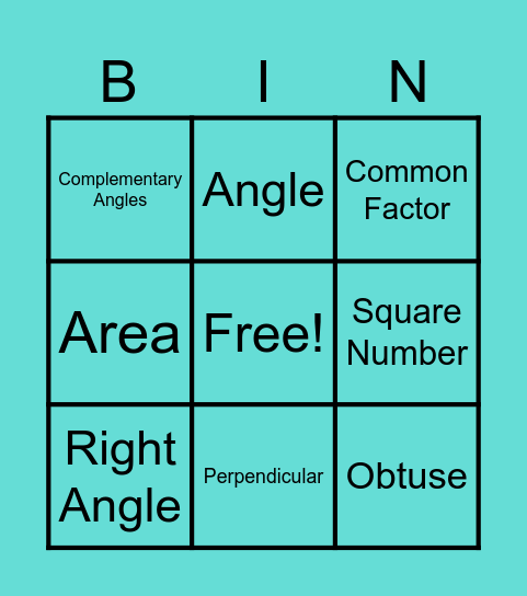 Maths Vocabulary Bingo Card
