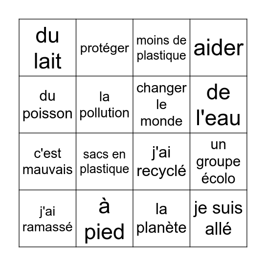 Changer le monde Bingo Card