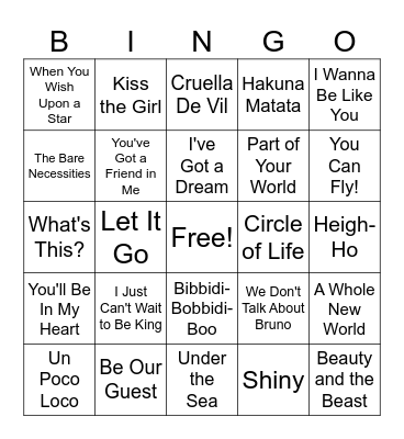 Disney Bingo Card