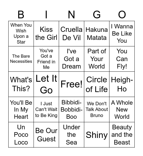 Disney Bingo Card