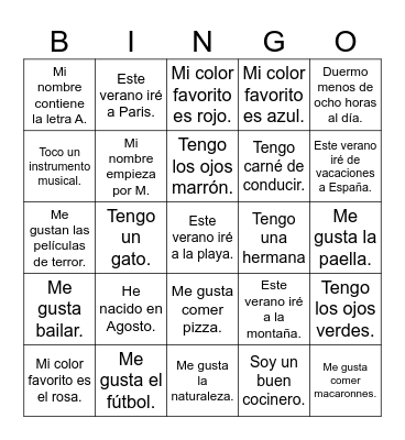 Bingo de los amigos Bingo Card