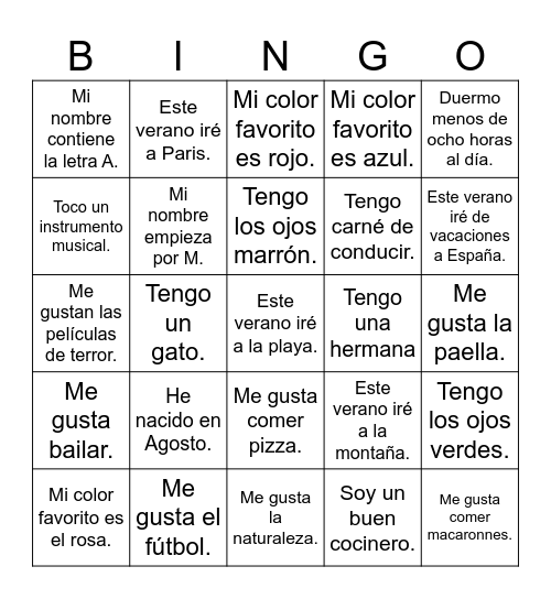 Bingo de los amigos Bingo Card