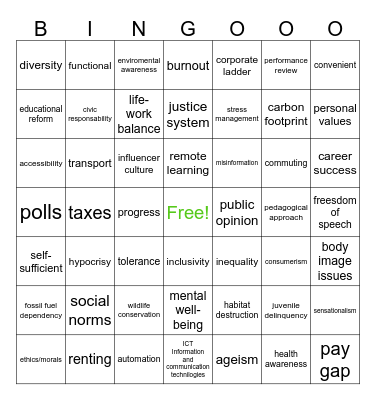 ISE III VOCAB Bingo Card