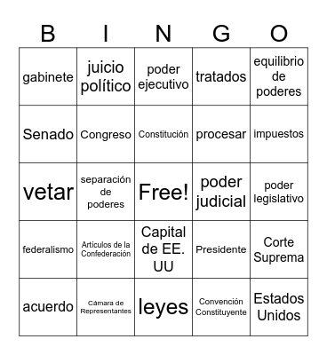 La Constitución de EE. UU. Bingo Card