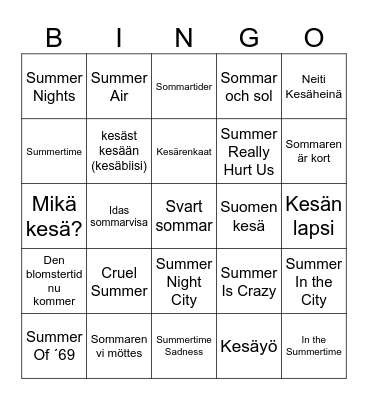 Sommarlåtsbingo! Bingo Card