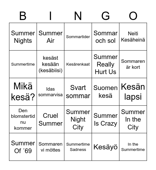 Sommarlåtsbingo! Bingo Card