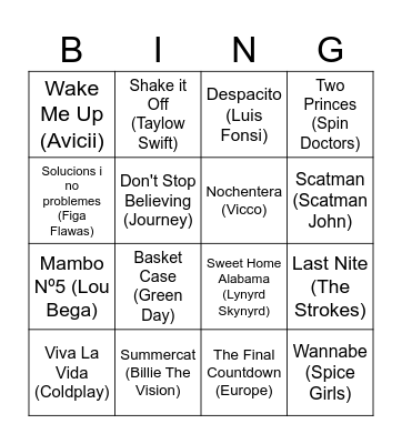 Bingo Musical DMS Bingo Card