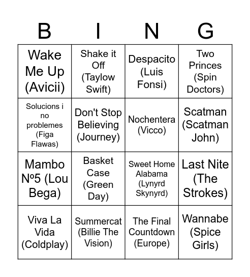 Bingo Musical DMS Bingo Card