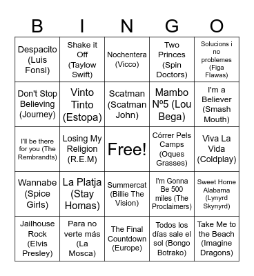 Bingo Musical DMS Bingo Card