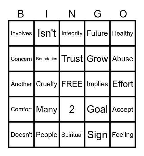 Love Relationships Bingo Card