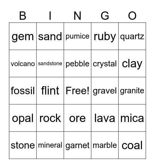 Rocks Bingo Card